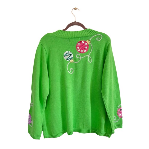 Design Options by Philip & Jane Gordon Green Christmas Ornament Cardigan Sweater - Picture 5 of 5